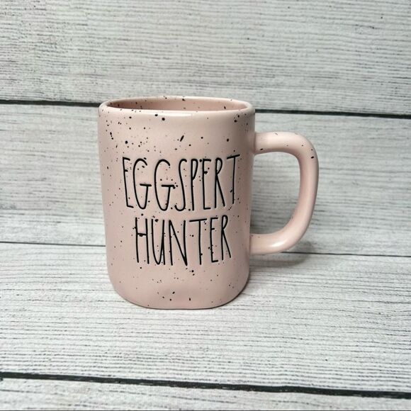RAE Dunn Ceramic Pastel Pink Speckled EGGSPERT HUNTER Mug - Picture 1 of 4